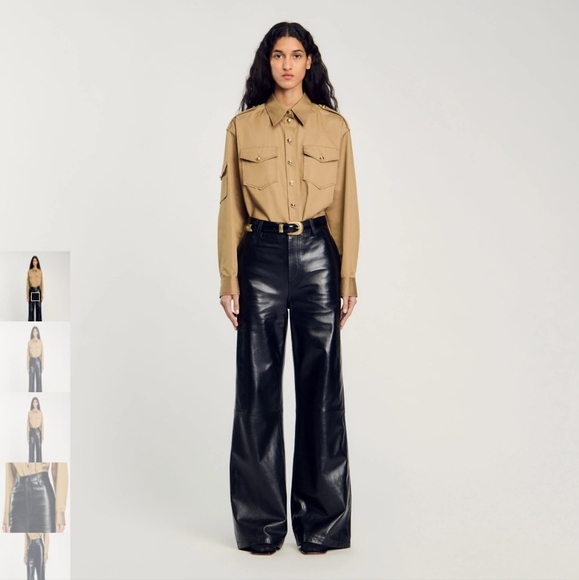 Sandro Flare Leather Trousers. Size 4 - Picture 2 of 13